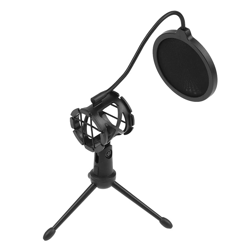 Desktop Microphone Tripod Stand, Height Adjustable, for Computer Recording and Live Streaming, Includes Windproof Cover and Pop Filter Set