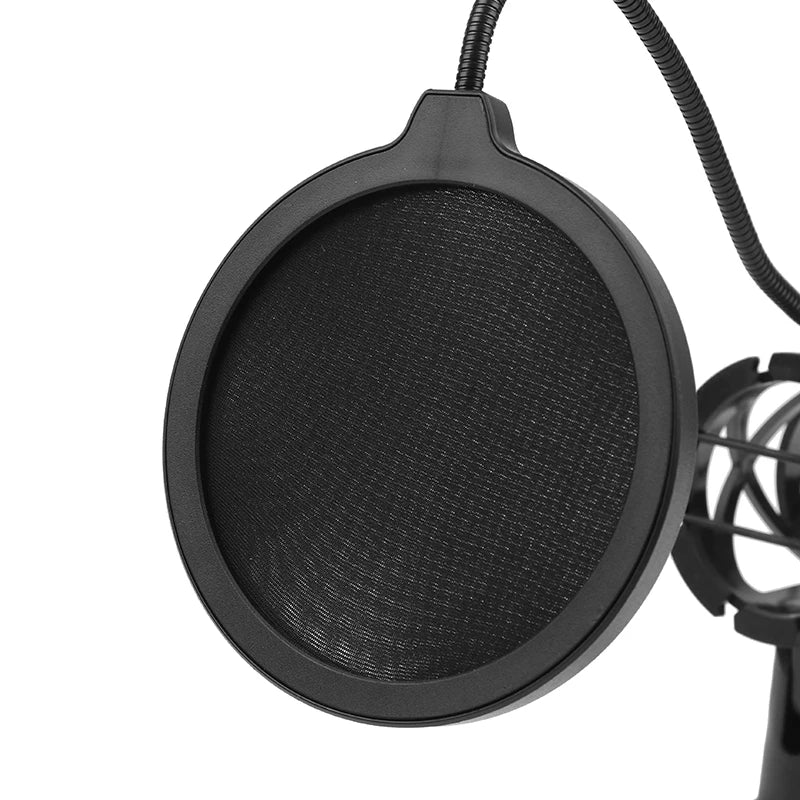 Desktop Microphone Tripod Stand, Height Adjustable, for Computer Recording and Live Streaming, Includes Windproof Cover and Pop Filter Set