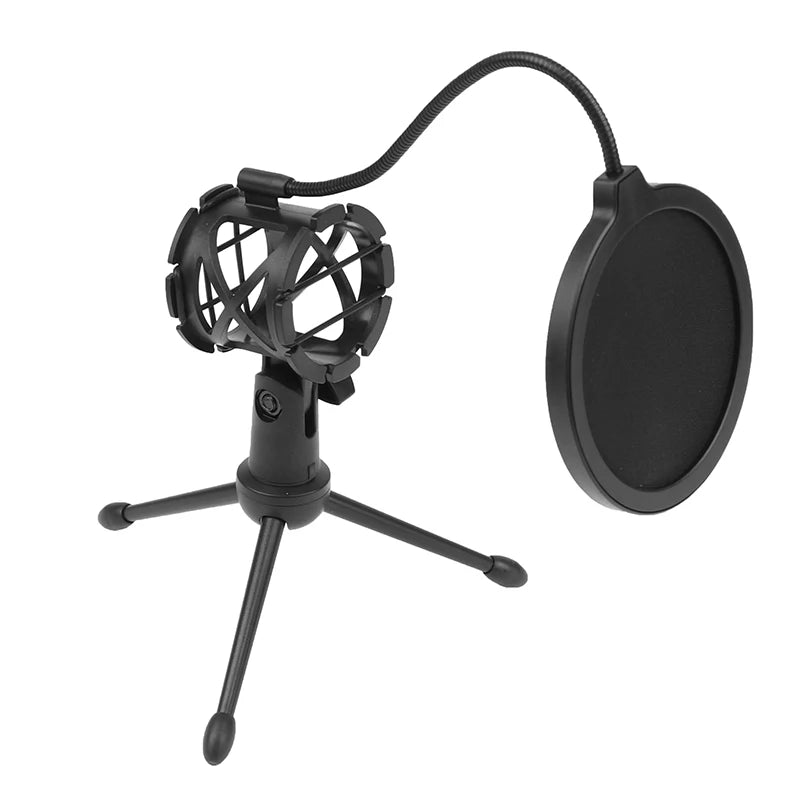 Desktop Microphone Tripod Stand, Height Adjustable, for Computer Recording and Live Streaming, Includes Windproof Cover and Pop Filter Set
