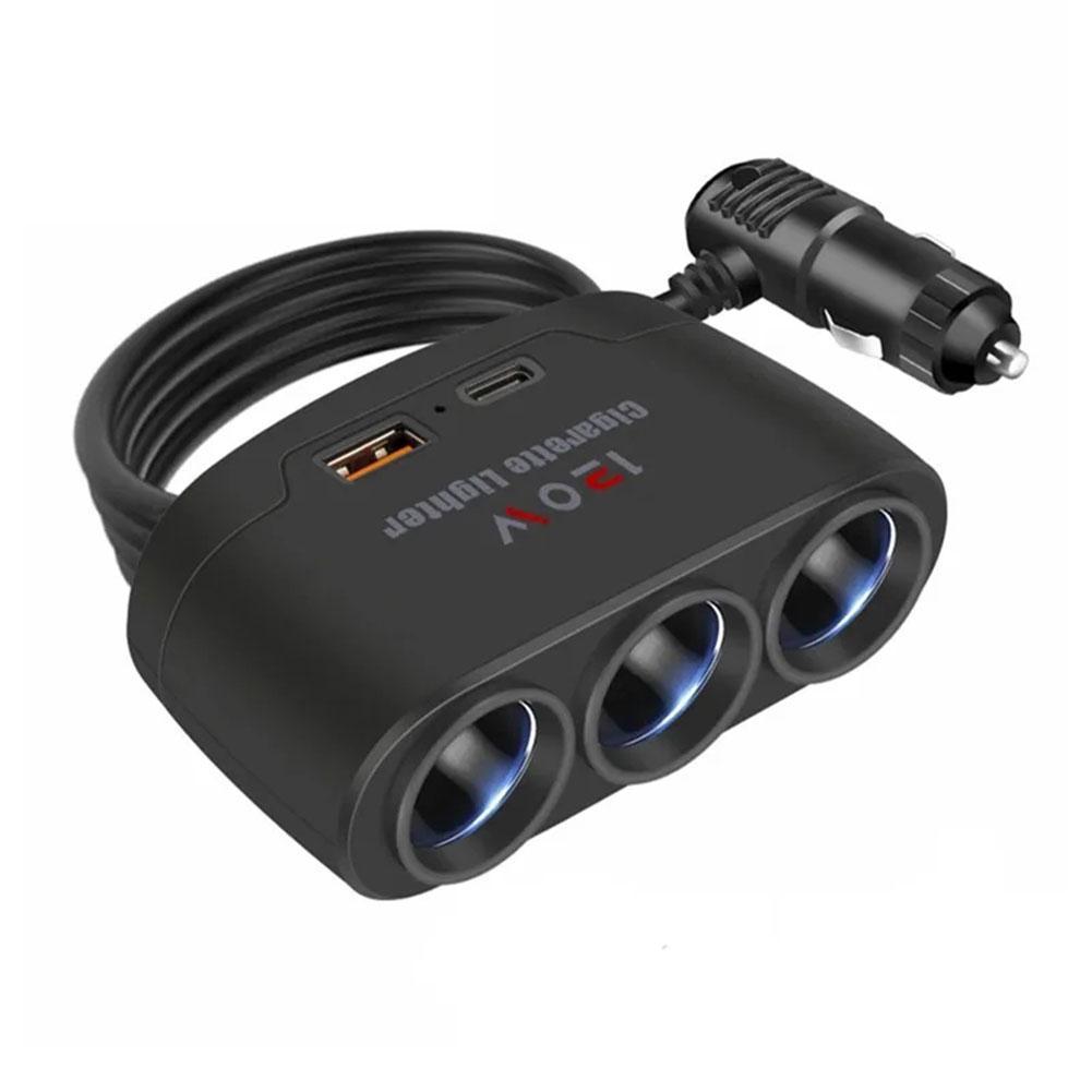 120W Car Charger 12V 24V 3 Socket Cigarette Lighter Splitter Dual USB PD Car Power Conversion Plug Fast Charge Adapter For Phone
