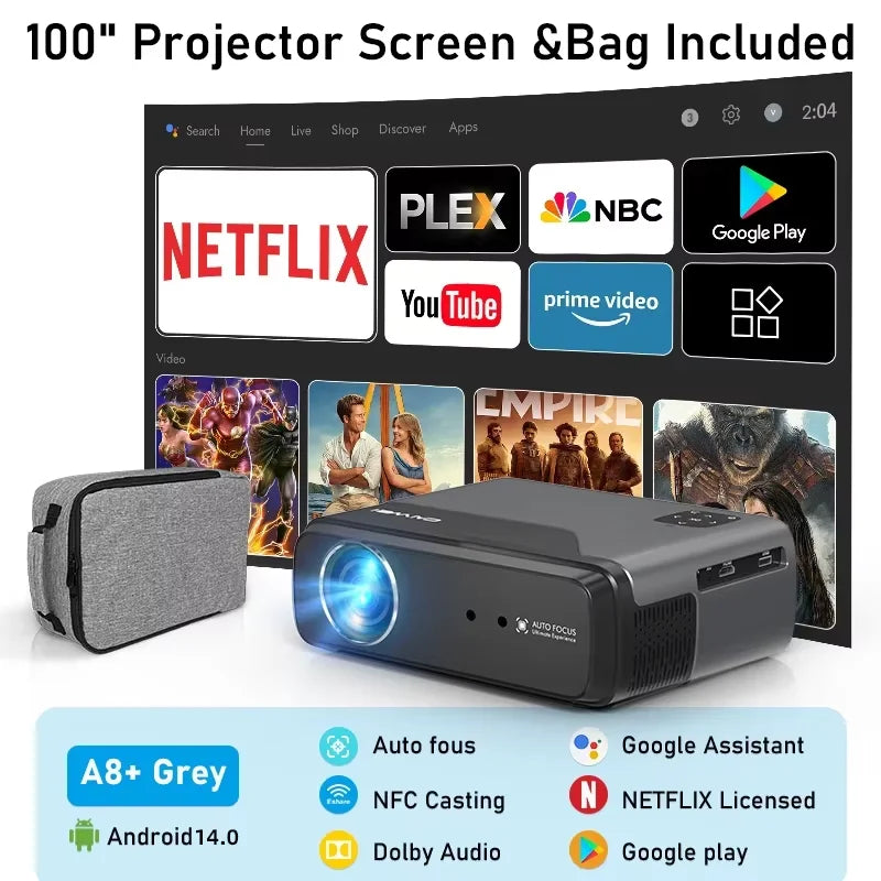 A8 Android 14 Google TV Projector 2800ANSI 1080P 4K | Netflix Certified DB Audio | Home Cinema Bedroom Day Night Viewing