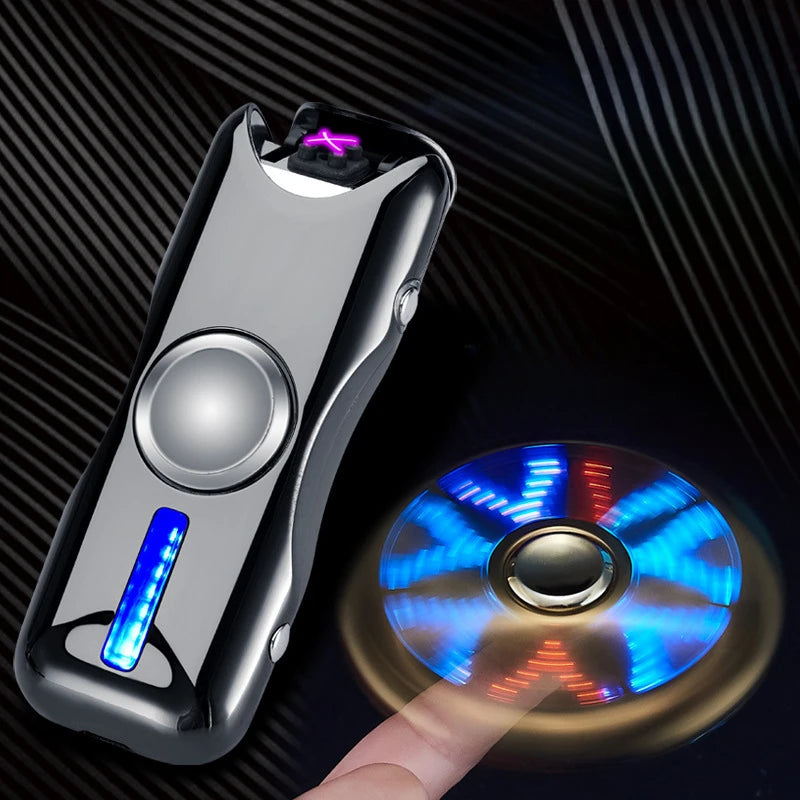 New Unusual Fidget Spinner Electric Double Arc Metal Lighter LED Light Plasma Pulse Flameless Igniter USB Charging Creative Gift