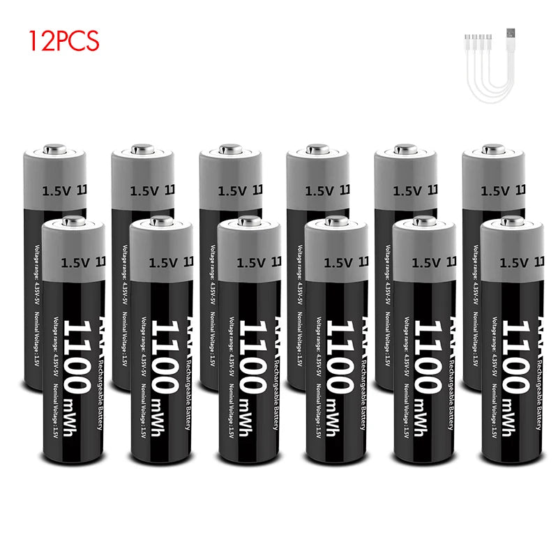 Kuugro Li-ion AAA and AA Rechargeable Batteries USB Lithium-ion 3400mWh 1.5V AA Rechargeable Batteries+1100mWh 1.5V AAA Battery