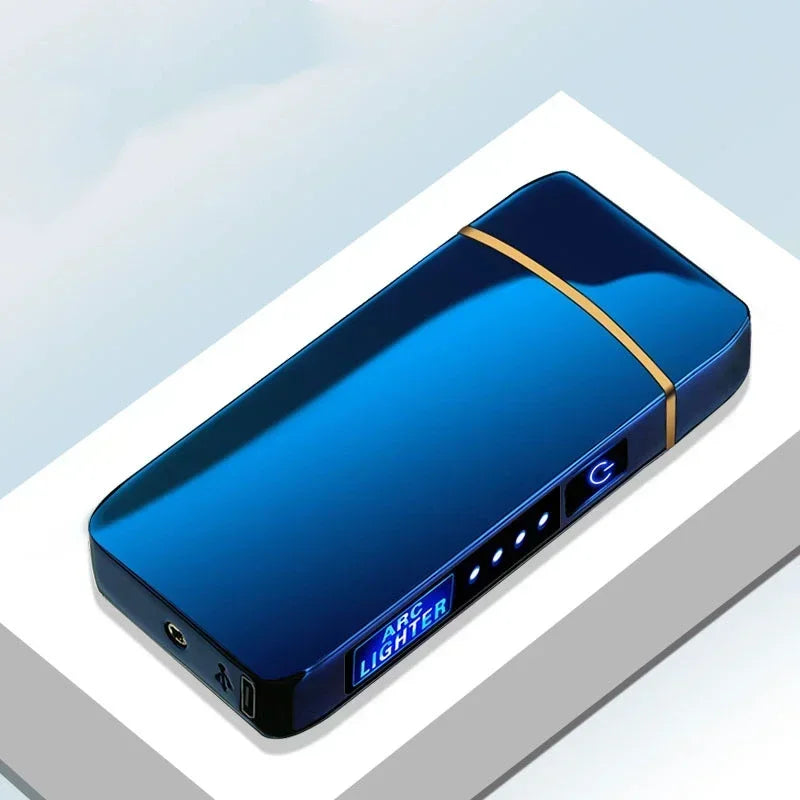 New Electric Windproof Smoking Lighter Metal Double Arc Flameless USB Rechargeable Plasma Lighters LED Touch Electronic Lighter