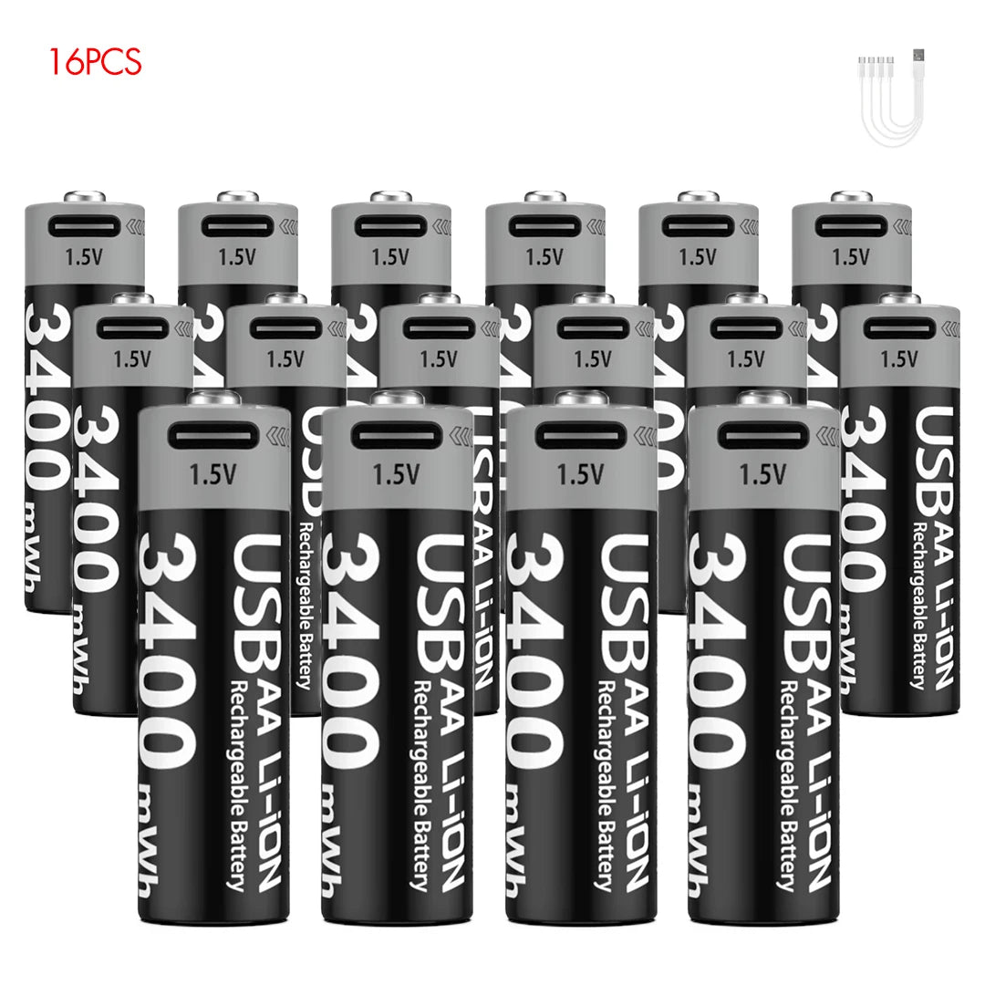 Kuugro Li-ion AAA and AA Rechargeable Batteries USB Lithium-ion 3400mWh 1.5V AA Rechargeable Batteries+1100mWh 1.5V AAA Battery
