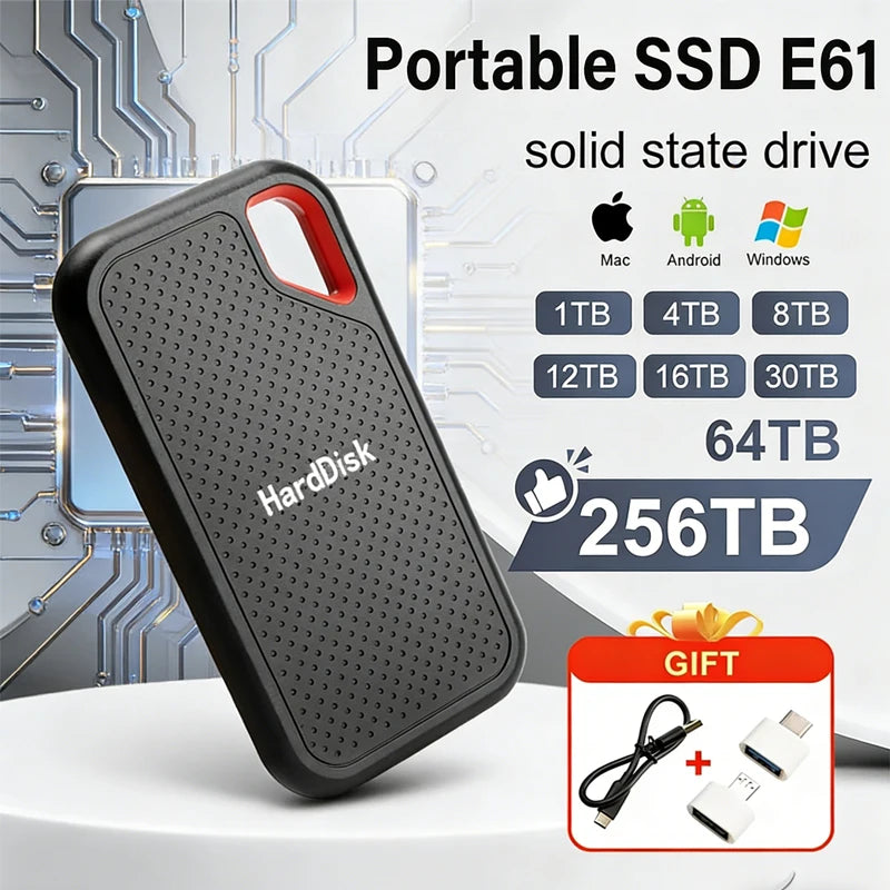 External Hard Drive 1TB Portable SSD 2TB High-speed Solid-state Drive 64TB Large Capacity Hard Drive for Laptops/PC/Phones/MAC
