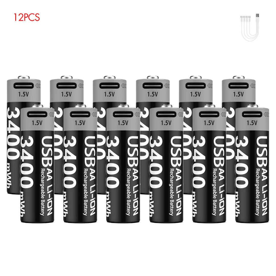 Kuugro Li-ion AAA and AA Rechargeable Batteries USB Lithium-ion 3400mWh 1.5V AA Rechargeable Batteries+1100mWh 1.5V AAA Battery