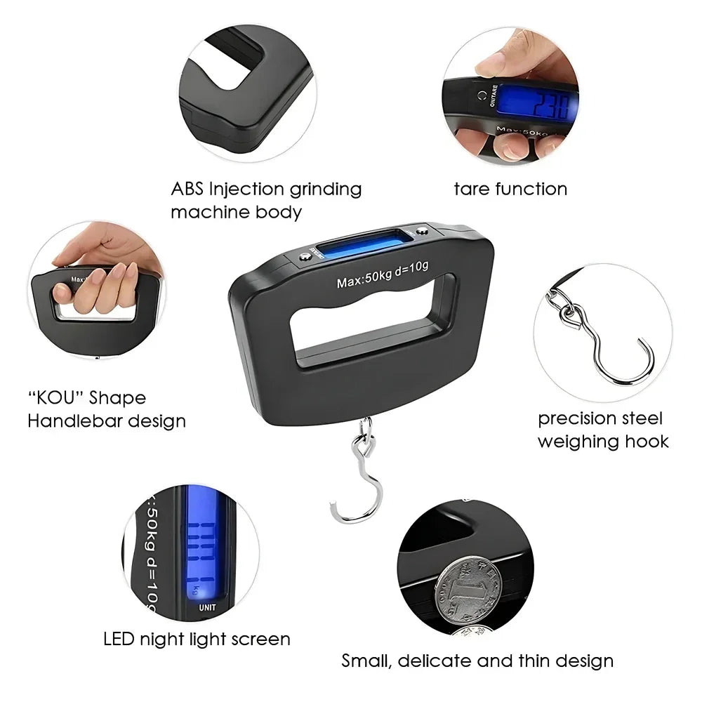 50kg Digital Luggage Scale Portable Suitcase Scale Handheld Electronic Scales Backlight Digital Display Travel Accessories