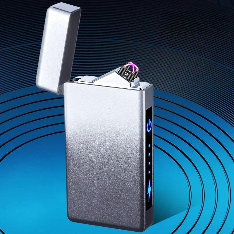 New Electric Windproof Smoking Lighter Metal Double Arc Flameless USB Rechargeable Plasma Lighters LED Touch Electronic Lighter