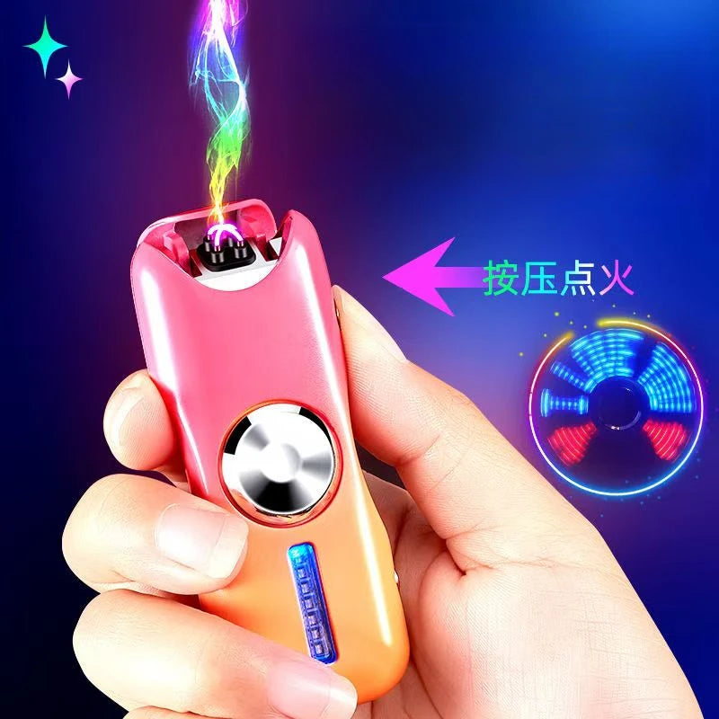 New Unusual Fidget Spinner Electric Double Arc Metal Lighter LED Light Plasma Pulse Flameless Igniter USB Charging Creative Gift