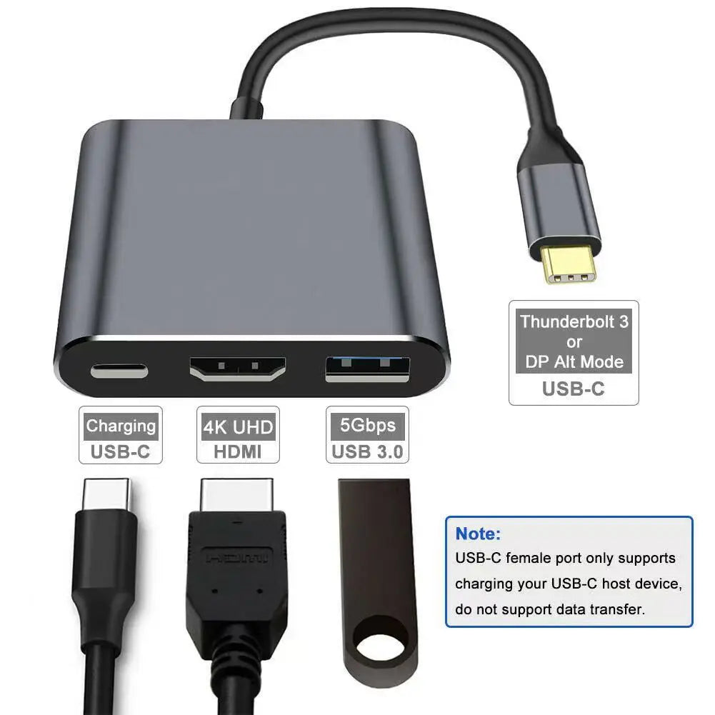 3-in-1 USB-C Hub:type-c 3 in 1 PD100W+HDMI(4K/30Hz)+USB3.0