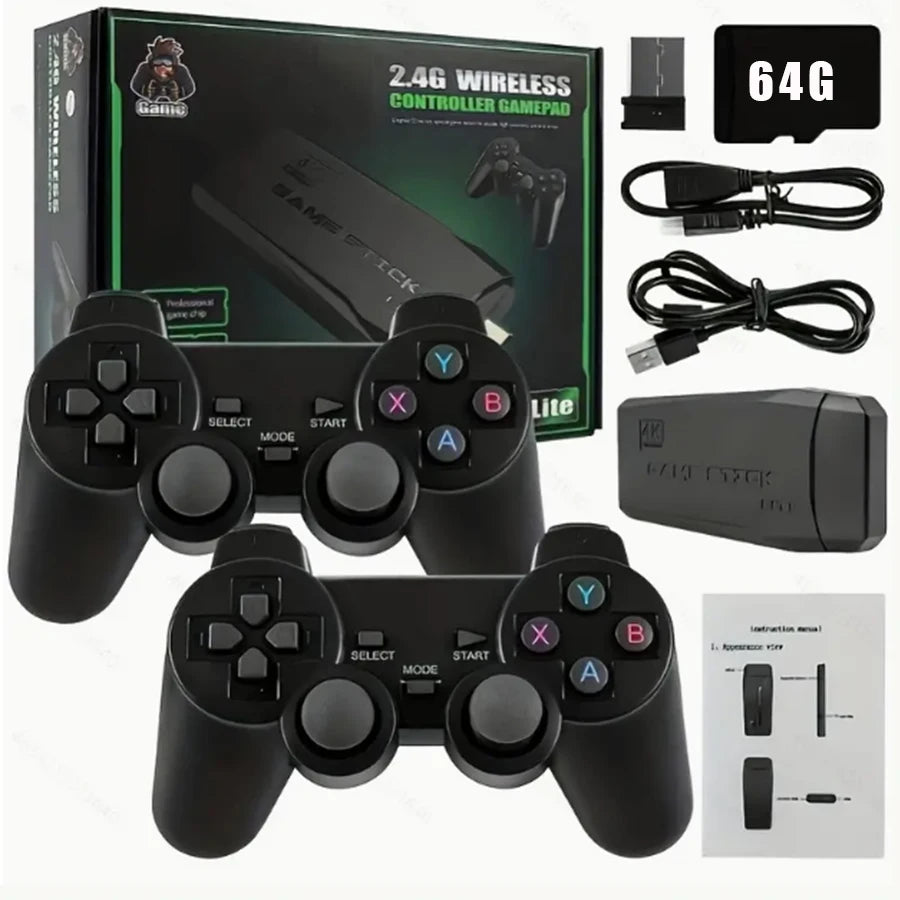 Basix 2.4G Dual Wireless Video Game Stick Joystick Console Gaming Stick 4K 20000+ Gaming 64GB Retro Gaming Thanksgiving Gift
