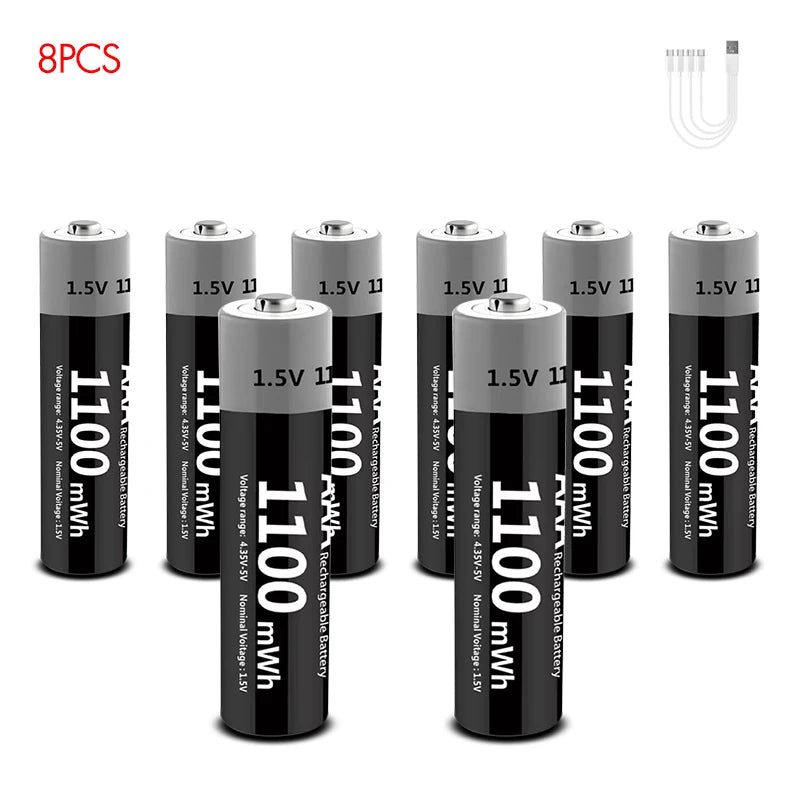 Kuugro Li-ion AAA and AA Rechargeable Batteries USB Lithium-ion 3400mWh 1.5V AA Rechargeable Batteries+1100mWh 1.5V AAA Battery