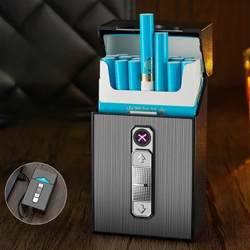 20 Thick Double Arc Pulse USB Charging Lighter Waterproof Moisture Resistant Cigarette Case for Outdoor Smoking Use