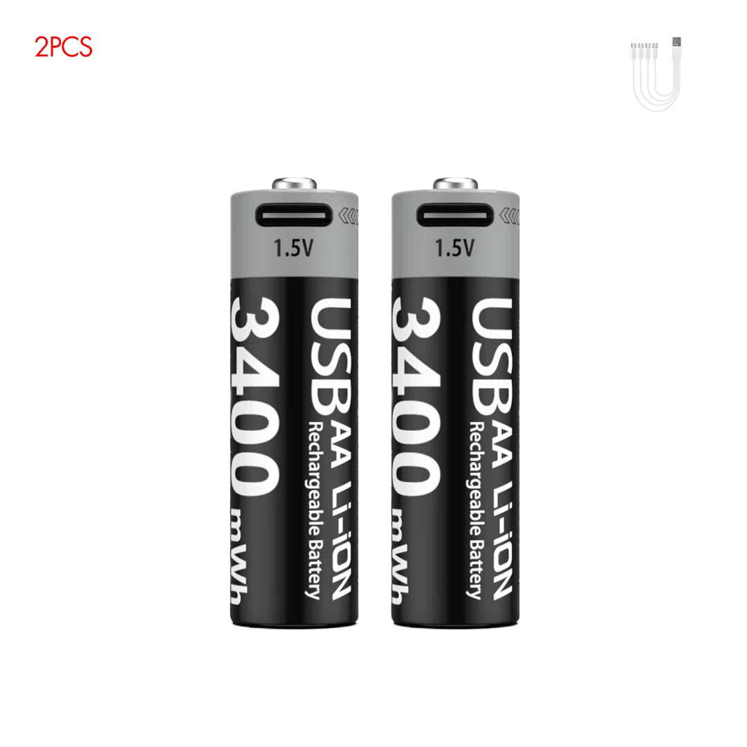 Kuugro Li-ion AAA and AA Rechargeable Batteries USB Lithium-ion 3400mWh 1.5V AA Rechargeable Batteries+1100mWh 1.5V AAA Battery