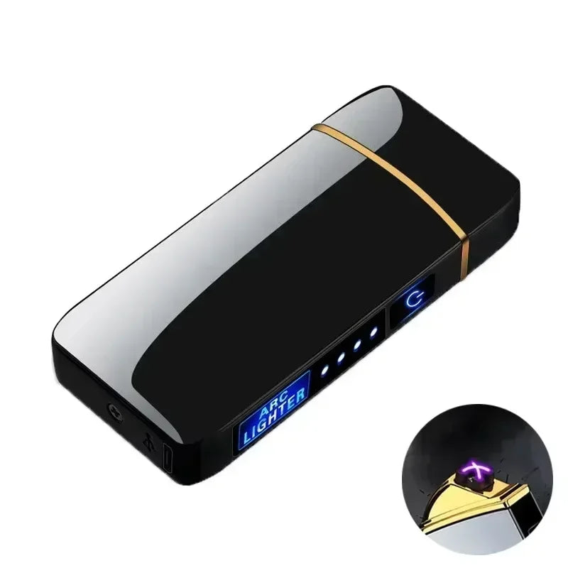 New Electric Windproof Smoking Lighter Metal Double Arc Flameless USB Rechargeable Plasma Lighters LED Touch Electronic Lighter
