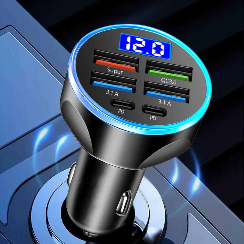 2-6 Ports Car Charger Fast Charging PD QC3.0 USB C Car Phone Charger Type C Adapter in Car For iPhone Samsung Huawei Xiaomi