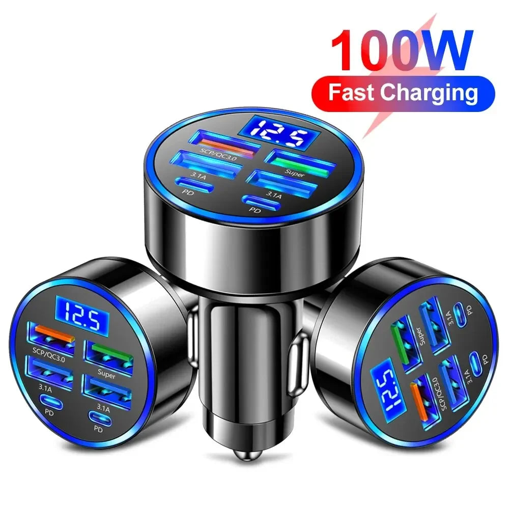 2-6 Ports Car Charger Fast Charging PD QC3.0 USB C Car Phone Charger Type C Adapter in Car For iPhone Samsung Huawei Xiaomi