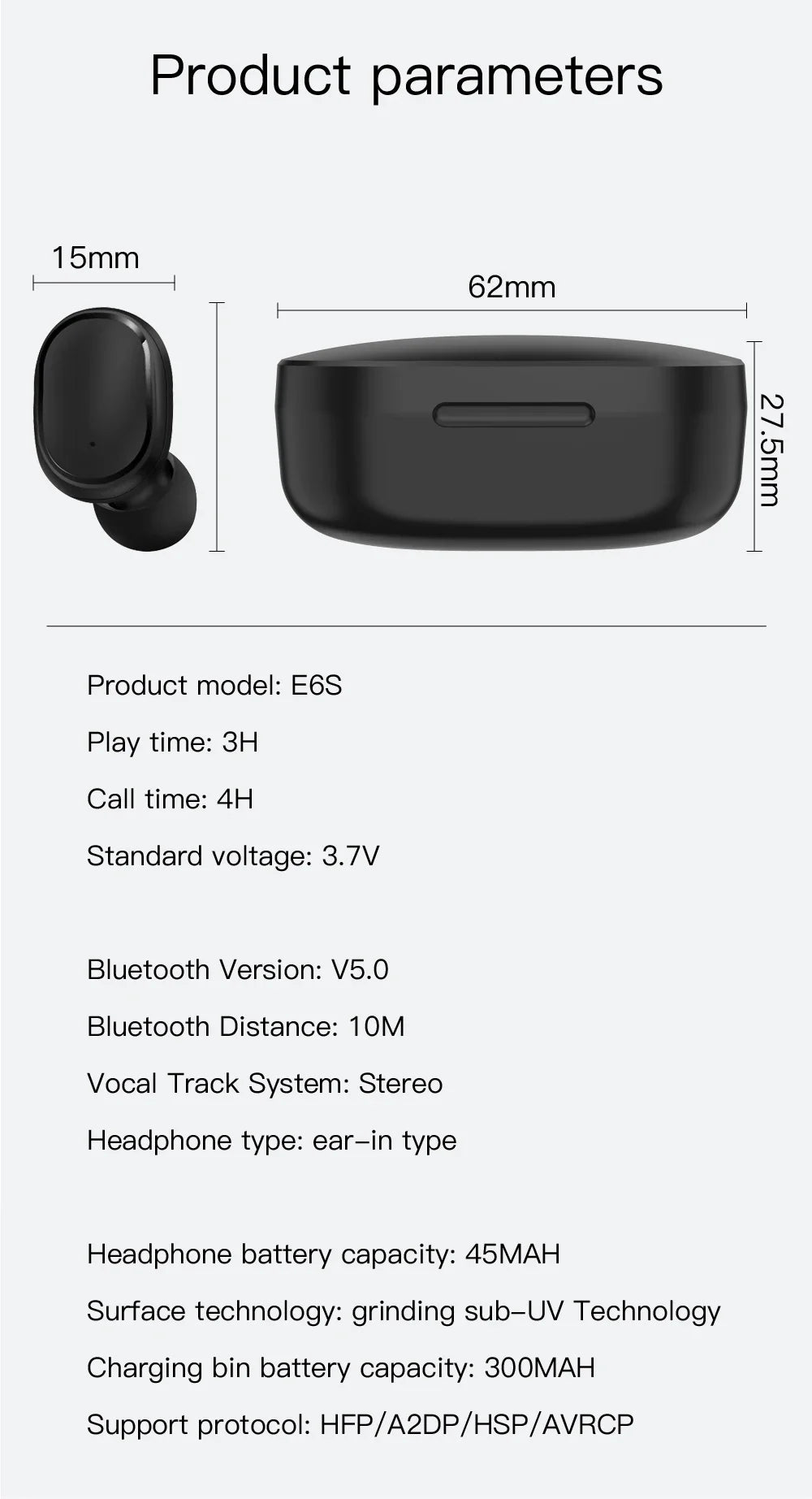 E6S TWS Wireless Headphones Sports Waterproof Bluetooth 5.0 Earphone  Stereo Headset with Microphone for Iphone Xiaomi Vivo Oppo