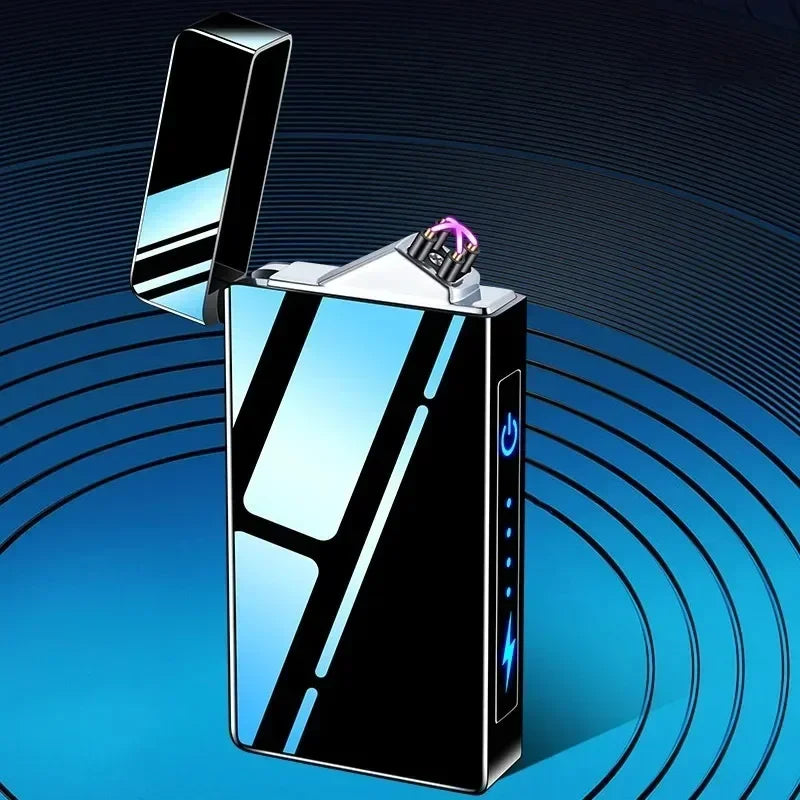 New Electric Windproof Smoking Lighter Metal Double Arc Flameless USB Rechargeable Plasma Lighters LED Touch Electronic Lighter