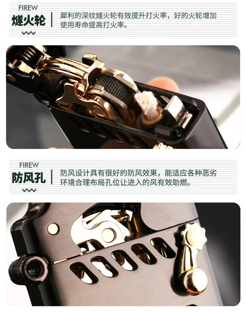 2025 New Zorro Kerosen Lighter Cyber Mecha Transparent Bin Rocker Cool Classic Torrens Tide Men Lighters Wholesale