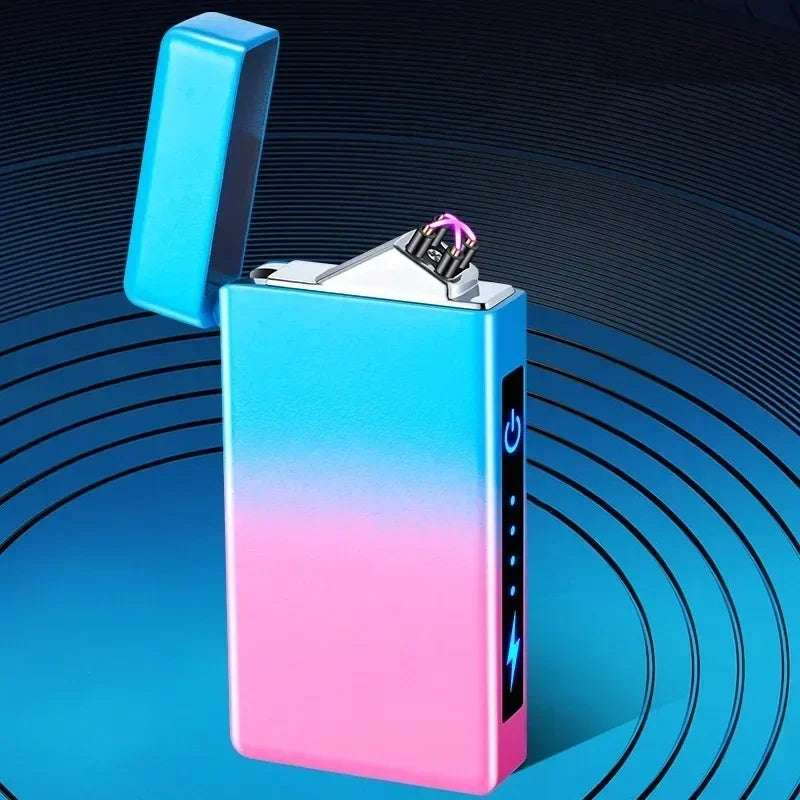 New Electric Windproof Smoking Lighter Metal Double Arc Flameless USB Rechargeable Plasma Lighters LED Touch Electronic Lighter