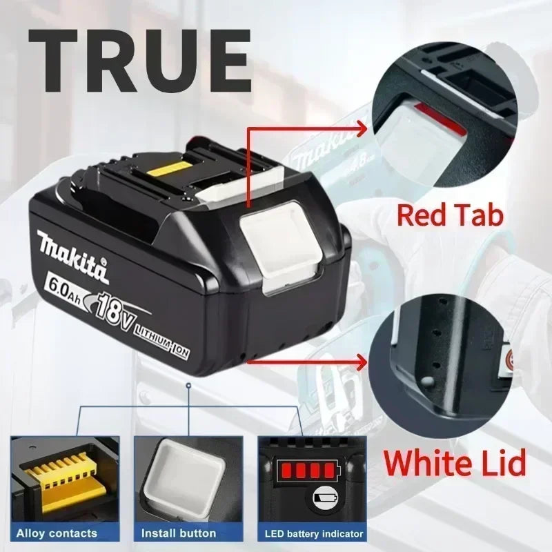 100% Genuine Makita 6Ah for Makita 18V Battery BL1860B BL1840 BL1830B BL1850B BL1850 BL1860 BL1815 Replacement Lithium Battery
