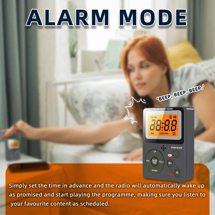 Digital Radio, FM/AM, 2 Band Stereo Music Receiver, Portable Pocket Radio with Headphones, LCD Screen, 2xAAA Dry Battery Powered