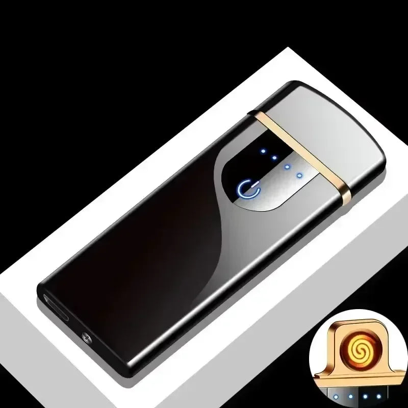 New Electric Windproof Smoking Lighter Metal Double Arc Flameless USB Rechargeable Plasma Lighters LED Touch Electronic Lighter