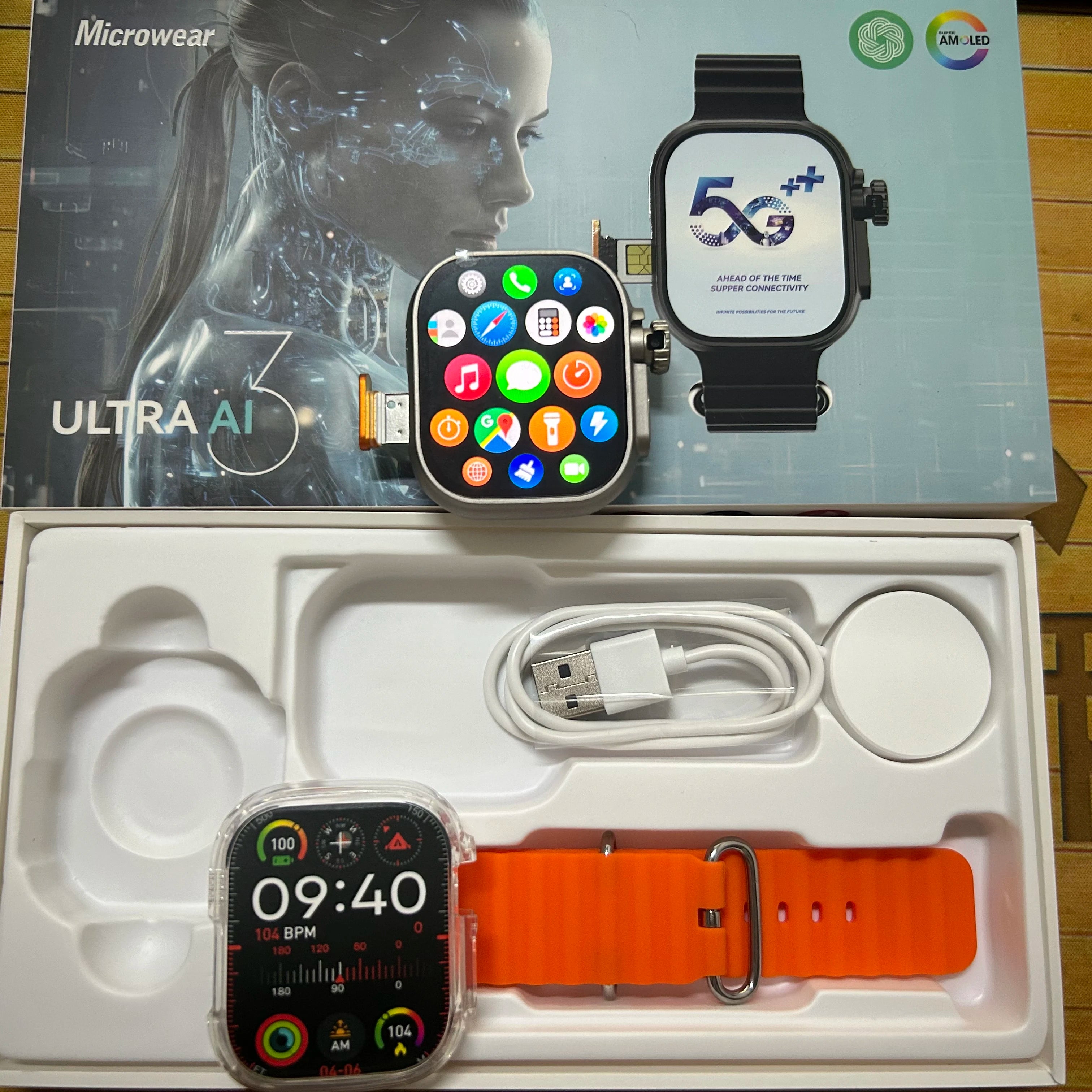 Microwear Ultra Ai3 Smartwatch 5G 180° Rotating Camera Google Play GPS WIFI 2.2inch Amoled HD Display 4G Calling Smartwatch Men