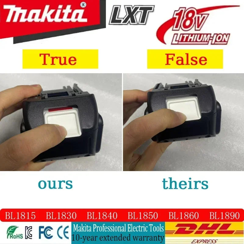 100% Original Makita 18V 6.0Ah battery, for Makita BL1830， BL1830B， BL1840 ，BL1840B ，BL1850 BL1860B power tools battery