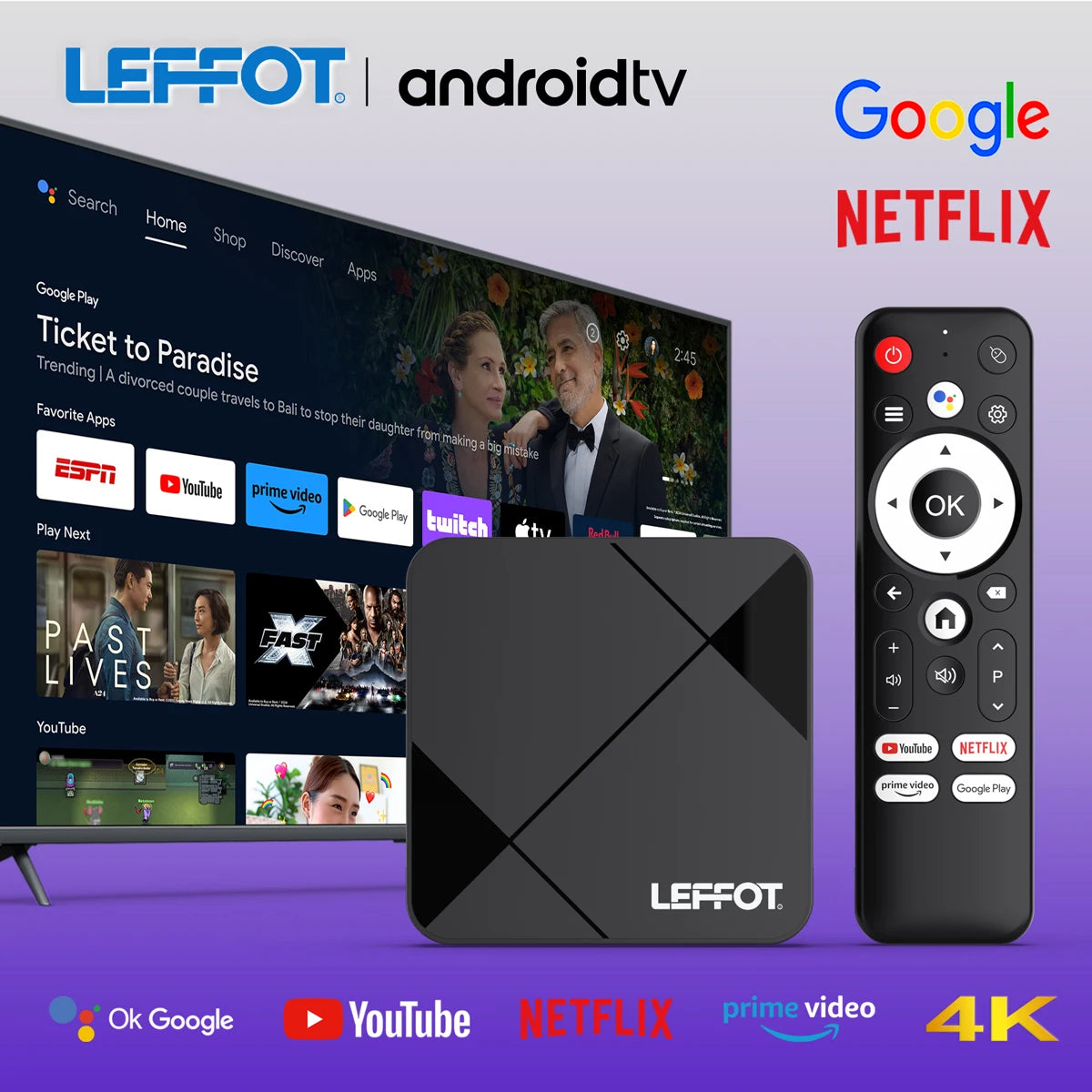 New Style Smart TV Box LEFFOT RK3518 BT5.4 Android 14.0 Wifi6 4K Google Voice Remote Control Assistant Media Player Set Top Box