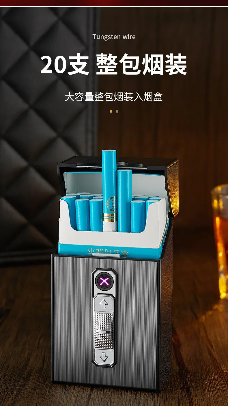 20 Thick Double Arc Pulse USB Charging Lighter Waterproof Moisture Resistant Cigarette Case for Outdoor Smoking Use