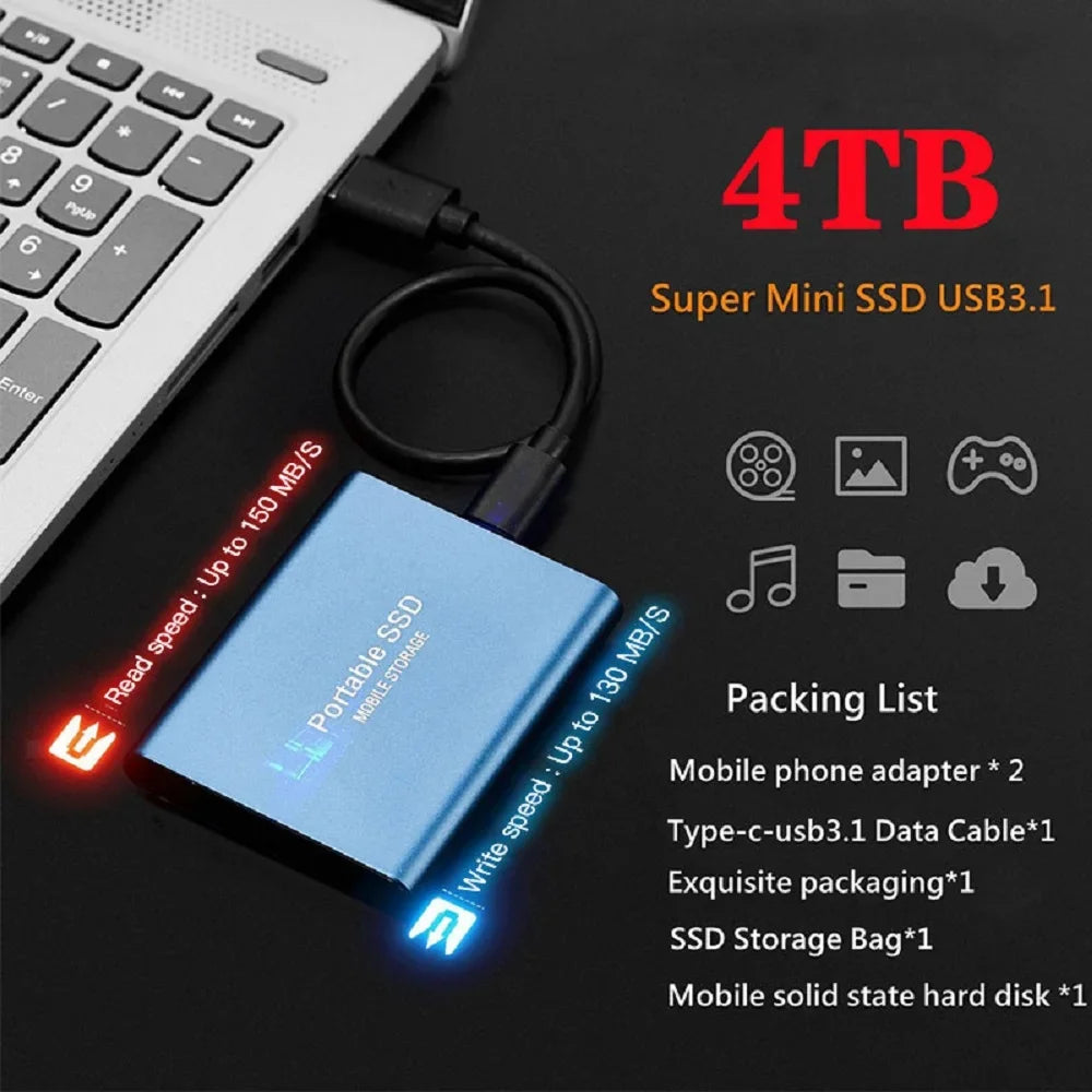 High-speed transfer portable external hard drive SSD 2TB 4TB 8TB large capacity storage  Solid State Disk for Pc/Laptops/Phones