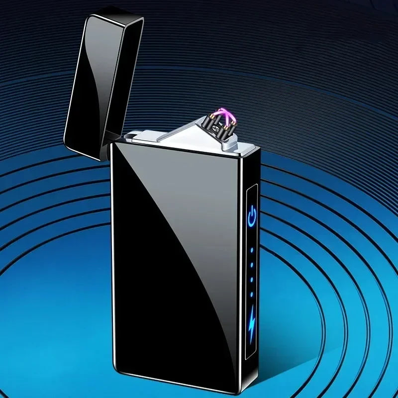 New Electric Windproof Smoking Lighter Metal Double Arc Flameless USB Rechargeable Plasma Lighters LED Touch Electronic Lighter