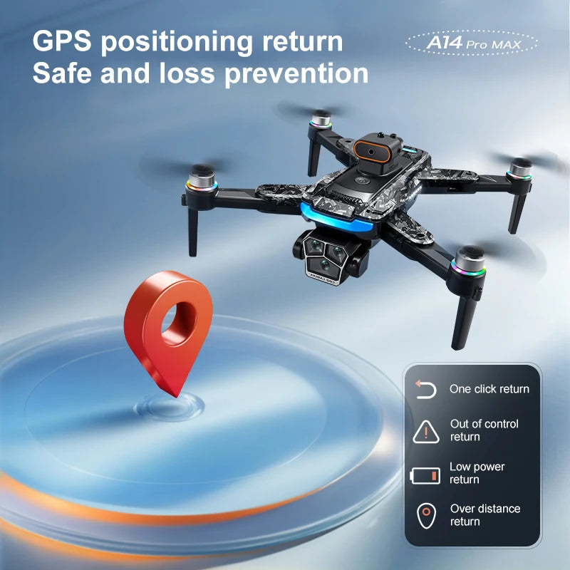 New A14 Pro Max Drone Aerial 8K HD Dual-Camera 5G WIFI GPS Brushless Motor Optical Flow Obstacle Avoidance RC Drone 18000M