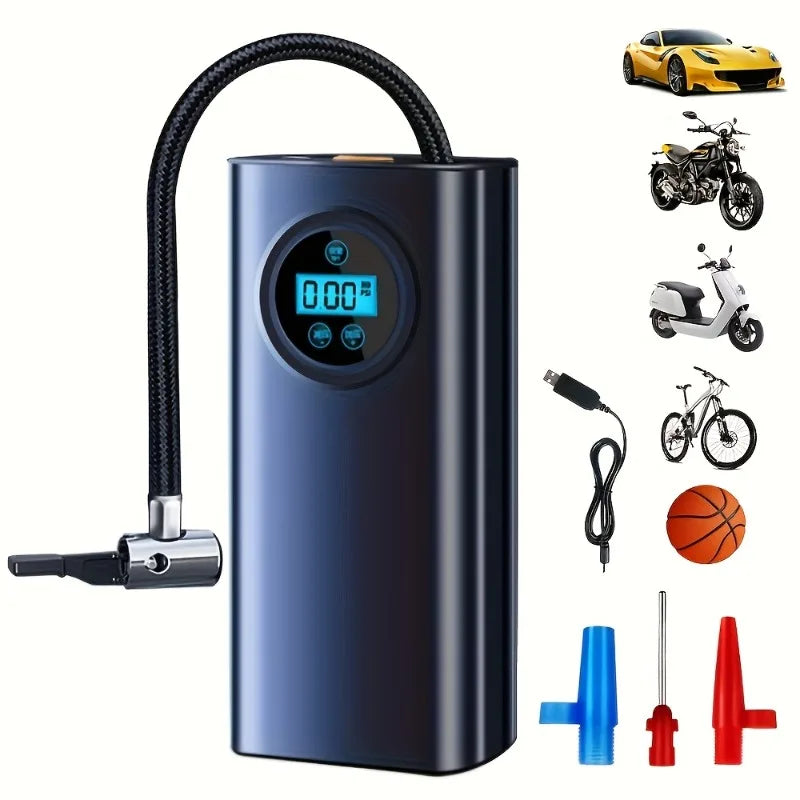 Electric Air Compressor Bicycle Pump Rechargeable Car Tyre Inflator Portable Air Pump for Bicycles, Cars, Motorcycles,Basketball