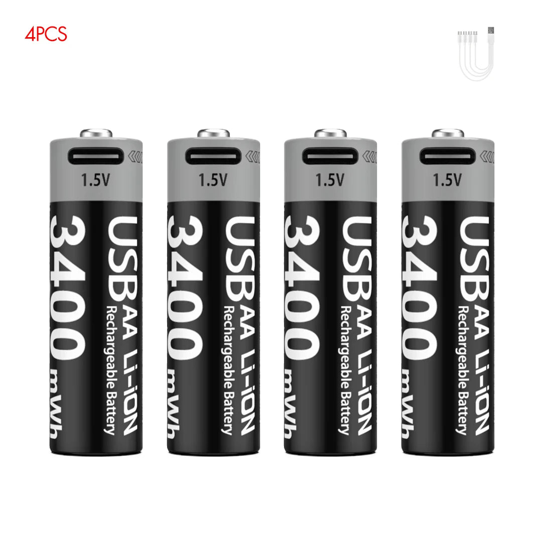 Kuugro Li-ion AAA and AA Rechargeable Batteries USB Lithium-ion 3400mWh 1.5V AA Rechargeable Batteries+1100mWh 1.5V AAA Battery