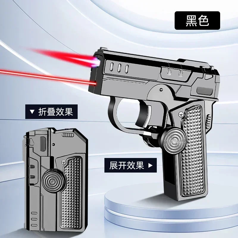 Multi functional folding dual form decompression gyro gun shaped lighter with creative deformation and windproof red flame