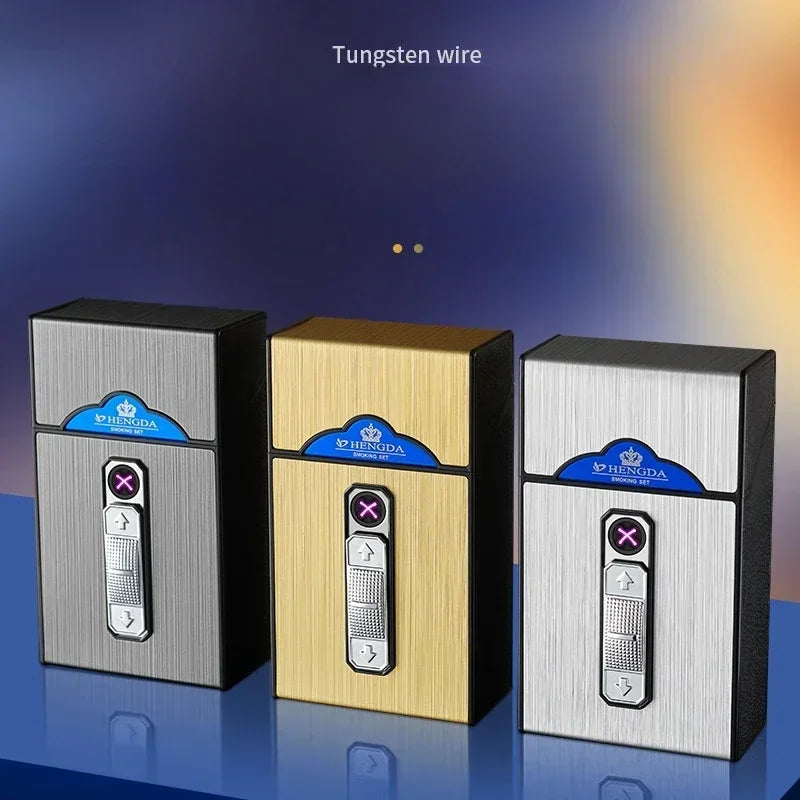 20 Thick Double Arc Pulse USB Charging Lighter Waterproof Moisture Resistant Cigarette Case for Outdoor Smoking Use