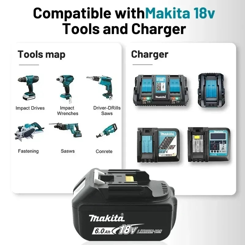 100% Origina New 18V Makita 5Ah 6Ah 9Ah Powerful tool battery+charger, For DDF487 lithium rechargeable impact drill household