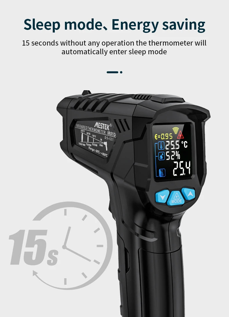 -50 to 800 Degree Mestek Digital Infrared Thermometer Laser Temperature Meter Non-contact Pyrometer Hygrometer IR Thermometer