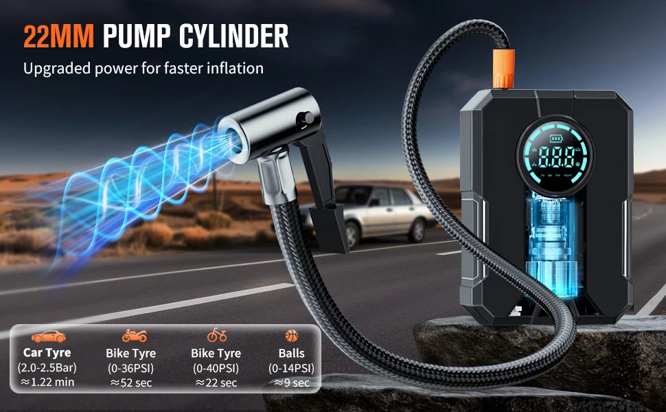 BUVAYE Portable Car Battery Jump Starter with 150PSI Air Pump & Car Compressor Emergency Starting Device