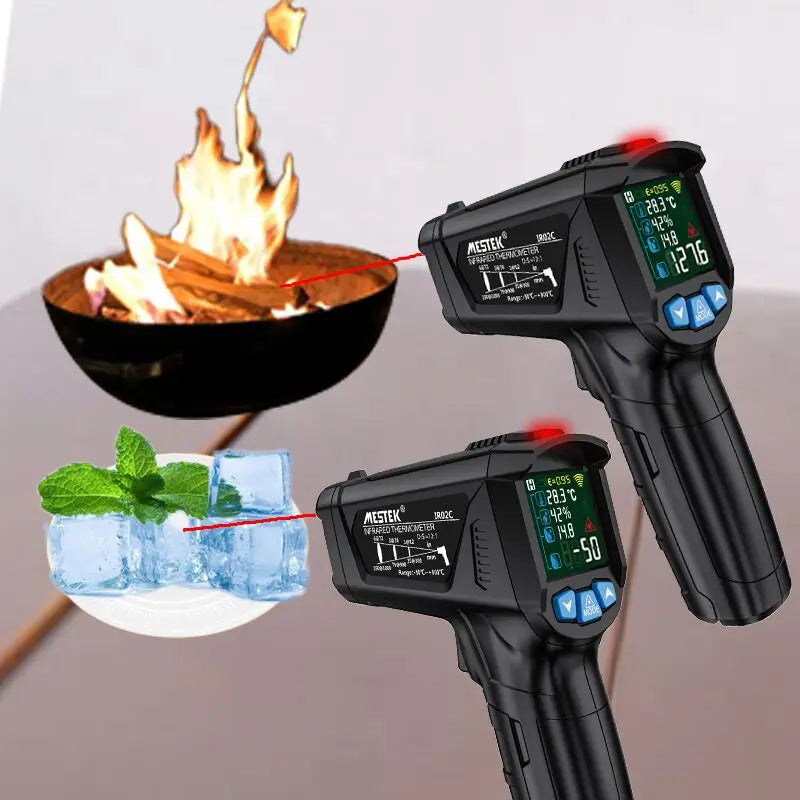 -50 to 800 Degree Mestek Digital Infrared Thermometer Laser Temperature Meter Non-contact Pyrometer Hygrometer IR Thermometer
