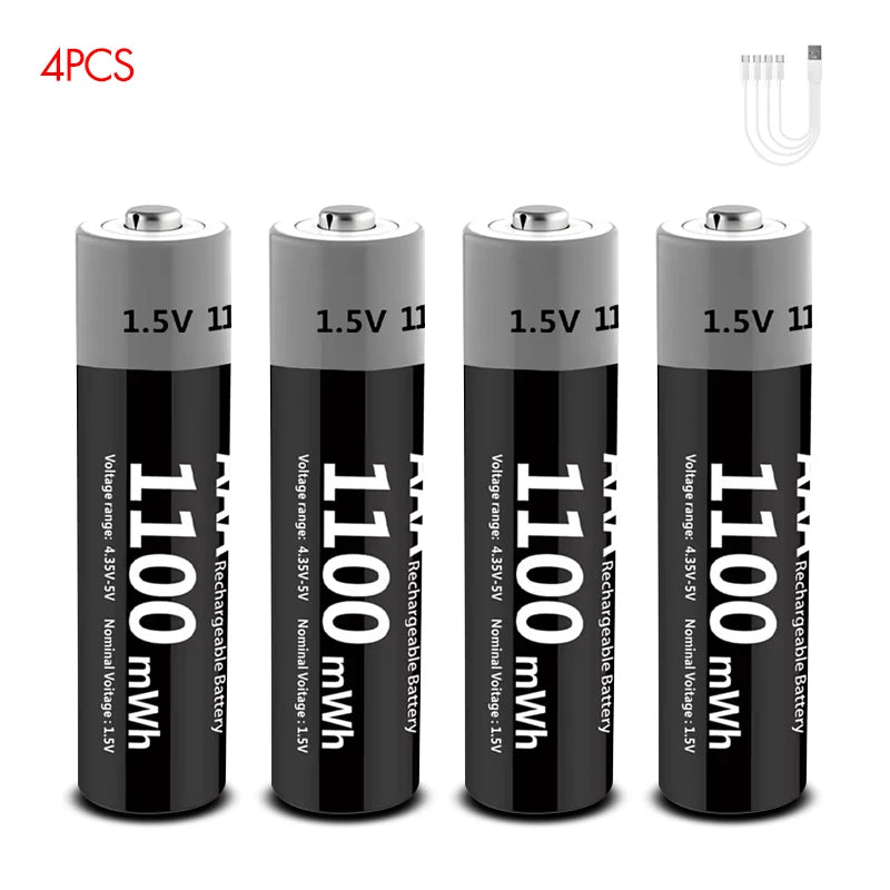 Kuugro Li-ion AAA and AA Rechargeable Batteries USB Lithium-ion 3400mWh 1.5V AA Rechargeable Batteries+1100mWh 1.5V AAA Battery