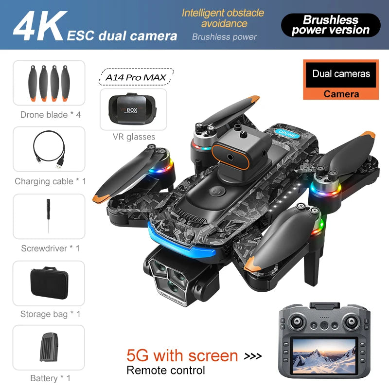 New A14 Pro Max Drone Aerial 8K HD Dual-Camera 5G WIFI GPS Brushless Motor Optical Flow Obstacle Avoidance RC Drone 18000M