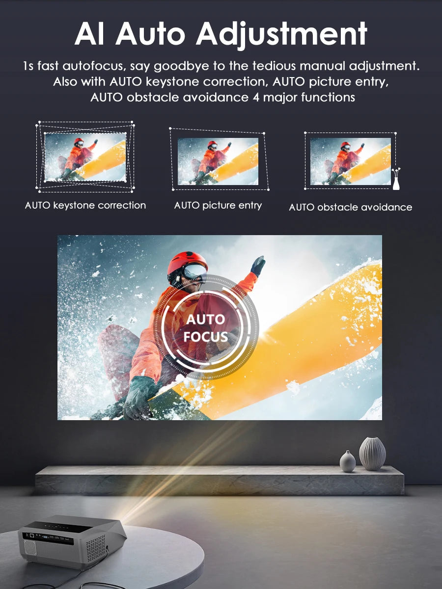 4K 3500 ANSI native full hd video projector 2.4+5G wifi auto focus android TV movies video projector NFC daytime home theater