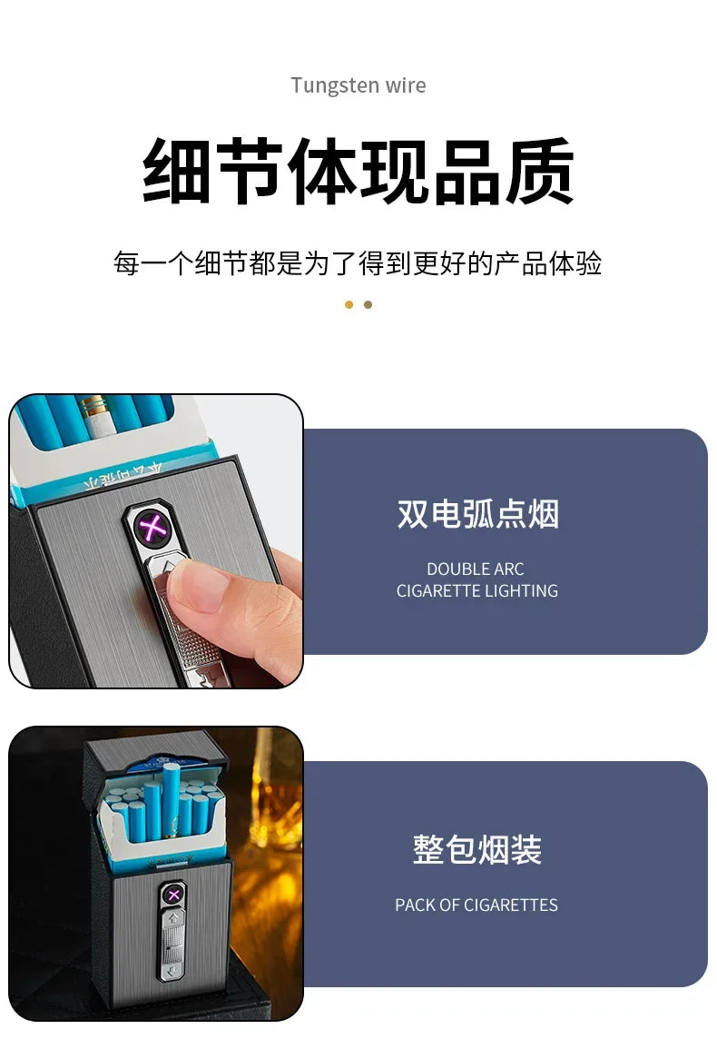 20 Thick Double Arc Pulse USB Charging Lighter Waterproof Moisture Resistant Cigarette Case for Outdoor Smoking Use