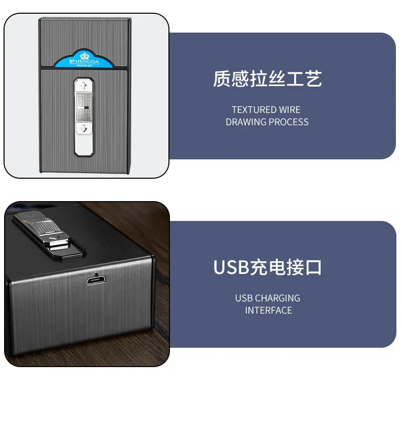 20 Thick Double Arc Pulse USB Charging Lighter Waterproof Moisture Resistant Cigarette Case for Outdoor Smoking Use