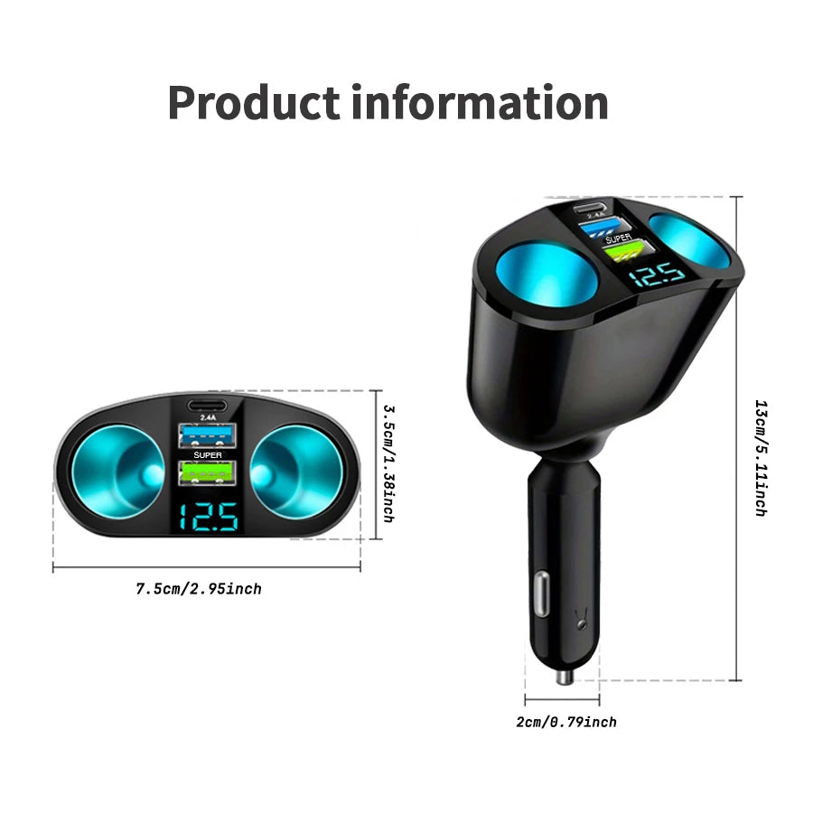 1pcs 120W QC3.0 Car Charger 12V/24V Dual USB Power Adapter Fast Charging Car Lighter Socket For Most Auto Car Accessory